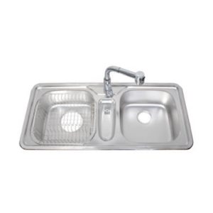 Connie Twice Stainless Steel Kitchen Sink is partially below the surface