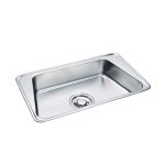 Coney Edge stainless steel kitchen sink is partially below the surface