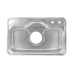 Connie Nemo stainless steel kitchen sink partially below the surface