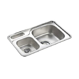 Connie Tweety stainless steel kitchen sink partially below the surface